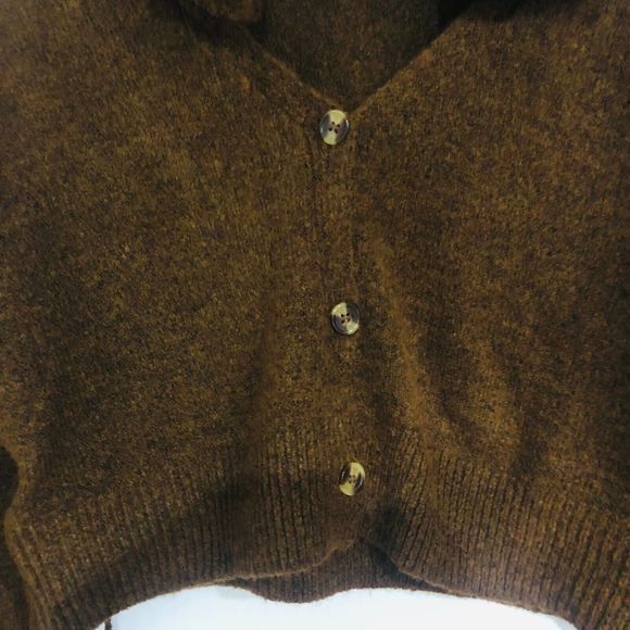 Commense Women's Cropped Cardigan Collared Sweater Long Sleeve Brown Size XL - Picture 4 of 9